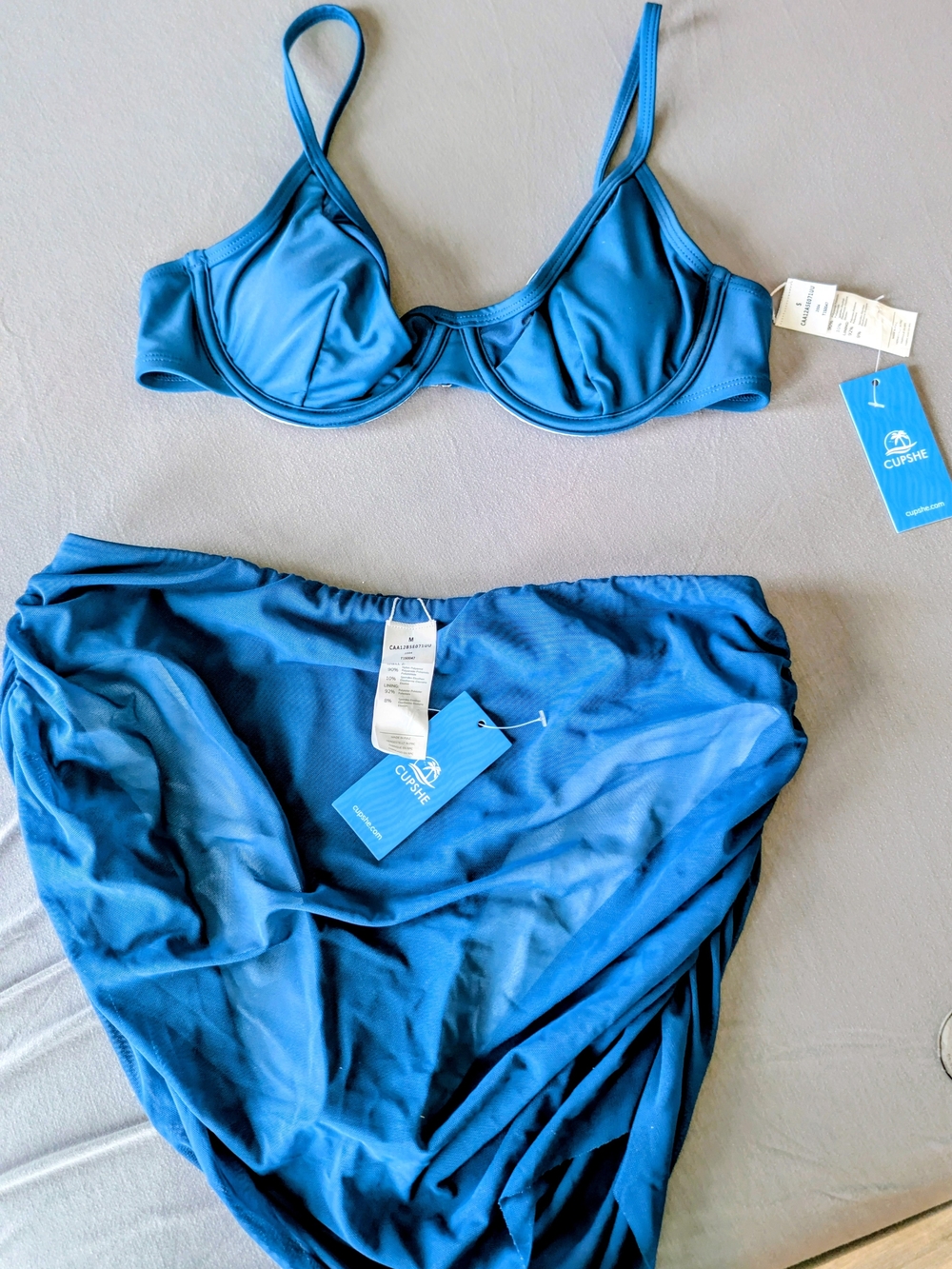 Blue Cup-Sized Bikini Set with Underwire Top